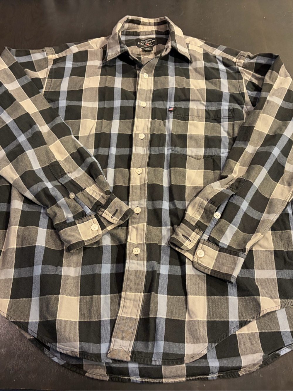 Polo Jeans Co Ralph Lauren Shirt Mens M Black White Plaid Flannel Button Down